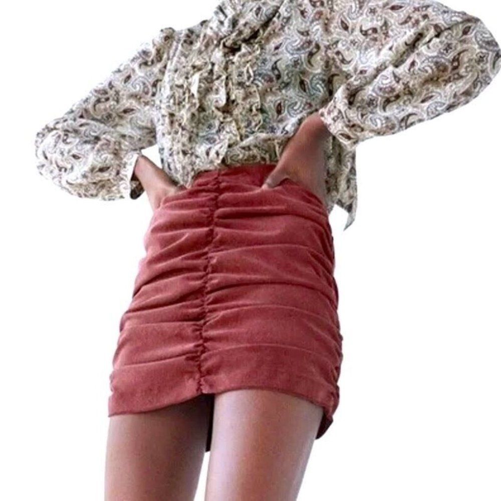 ZARA Ruched Corduroy Mini Skirt | Size Medium